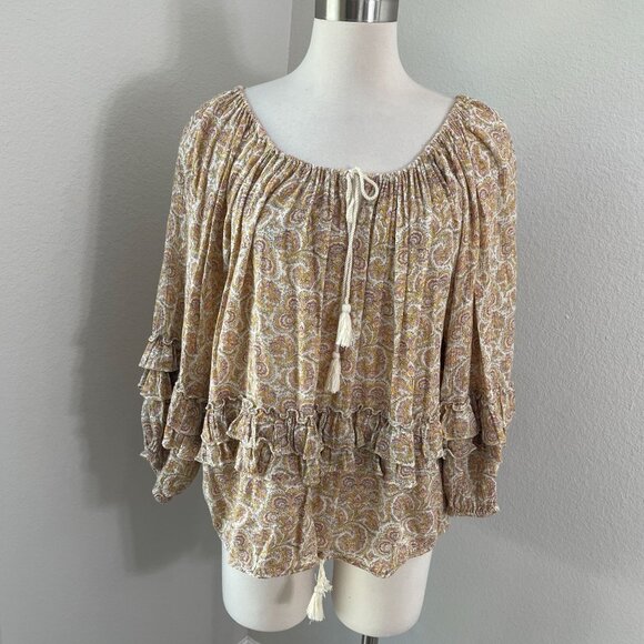 Ralph Lauren Denim Supply Womens Medium Boho Paisley Blouse Tassel Tie Shirt - Picture 1 of 8